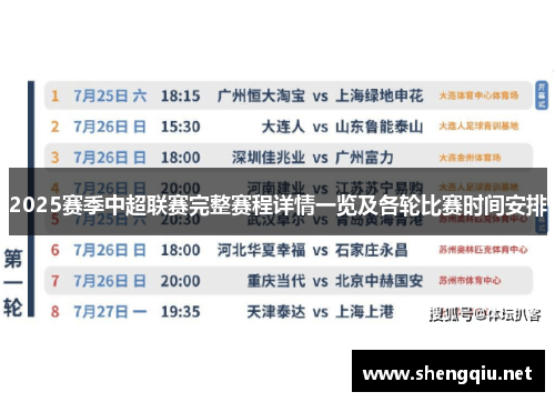 2025赛季中超联赛完整赛程详情一览及各轮比赛时间安排