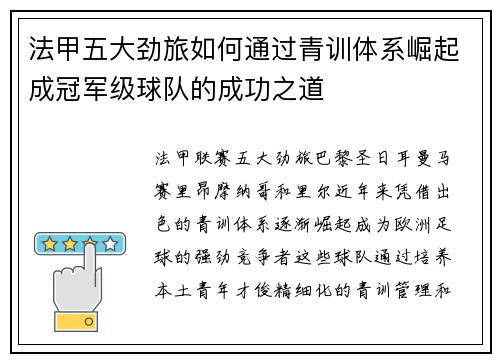 法甲五大劲旅如何通过青训体系崛起成冠军级球队的成功之道